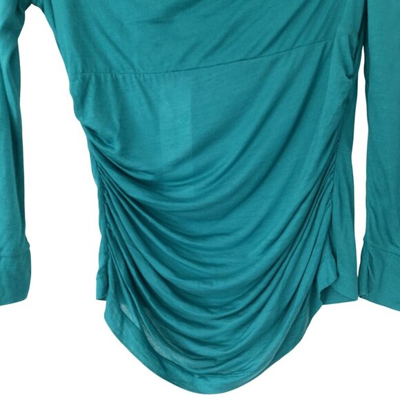 Diane Von Furstenberg Green Ruched Draped Long Sleeve Top S 100% Lyocell Stretch - Picture 5 of 8